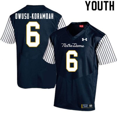 Notre Dame Fighting Irish Youth Jeremiah Owusu-Koramoah #6 Navy Under Armour Alternate Authentic Stitched College NCAA Football Jersey JOA4499TQ